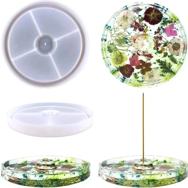 Incense Holder Resin Mold Round Incense Burner Holder Epoxy Resin Casting Molds for Home Office Yoga Room Fragrance