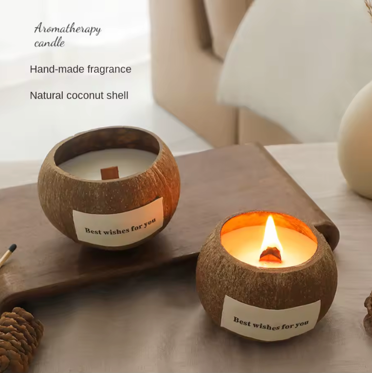 1pc Natural Coconut Shell Coconut Scented Candles, Soy Wax Aromatherapy Scented Candles, Table Ornaments, Home Decors Candle